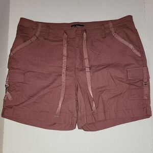 Lee Mid Rise Maroon Cargo Shorts with Relaxed Fit and Drawstring Waist